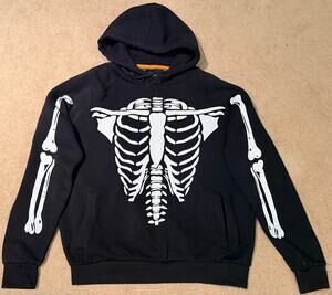 Denim & Flower Ricky Singh Mens Medium Blk Skeleton Bone Print Hoodie